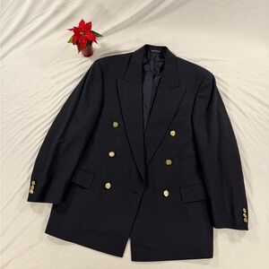 Vtg Ferrini 38R Navy Blue Gold Button Double Breasted Mens Blazer Sport Coat